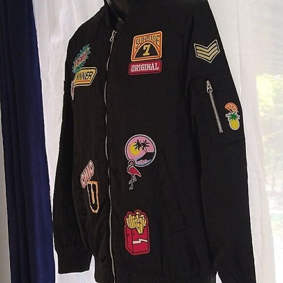 Varsity Jacket Black Satin Patches size small - Picture 3 of 14